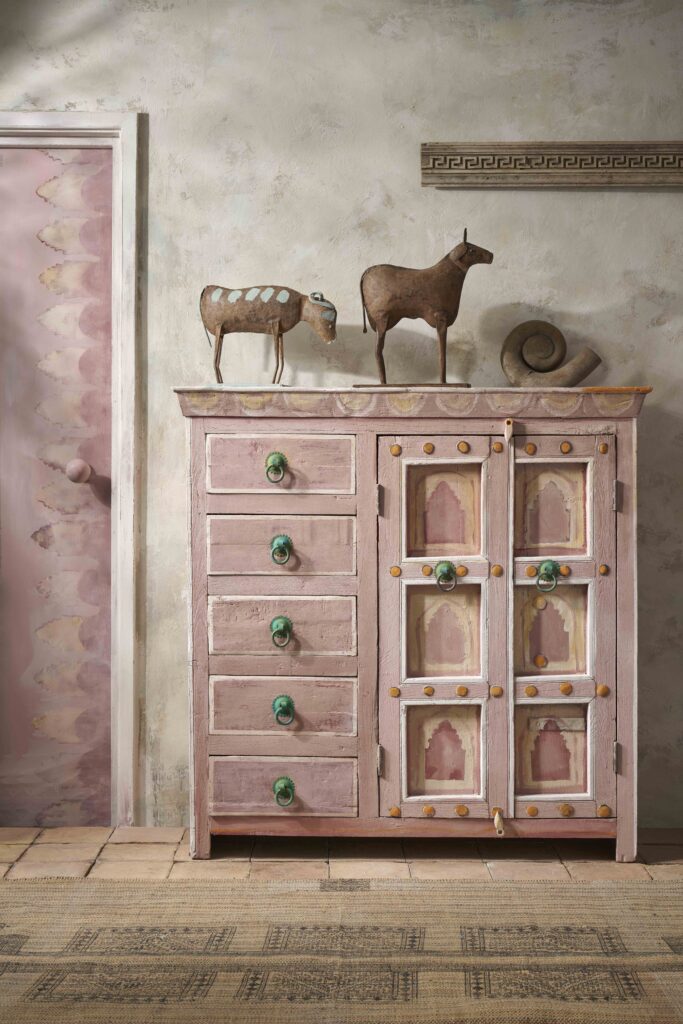 Vintage-style wooden cabinet painted in a decorative style using Annie Sloan Chalk Paint Jaipur Pink
